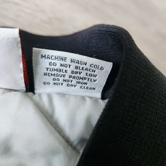 Vintage 90s Black Satin Bomber Jacket Moto Goldwing Graphic NAME Cardinal XL - Picture 7 of 13